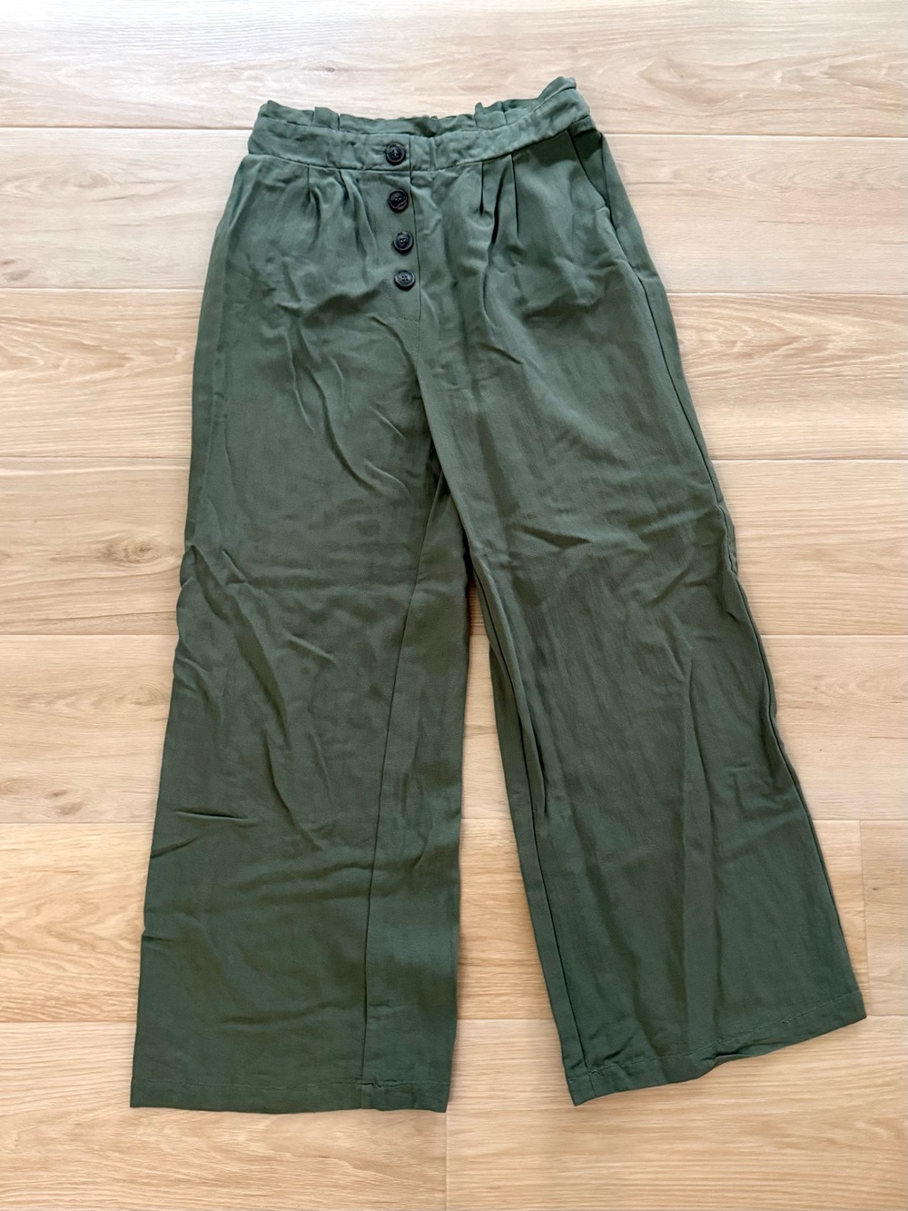 Altar'd State Linen Olive Green Paperbag Waist Wide Leg Pants Size M